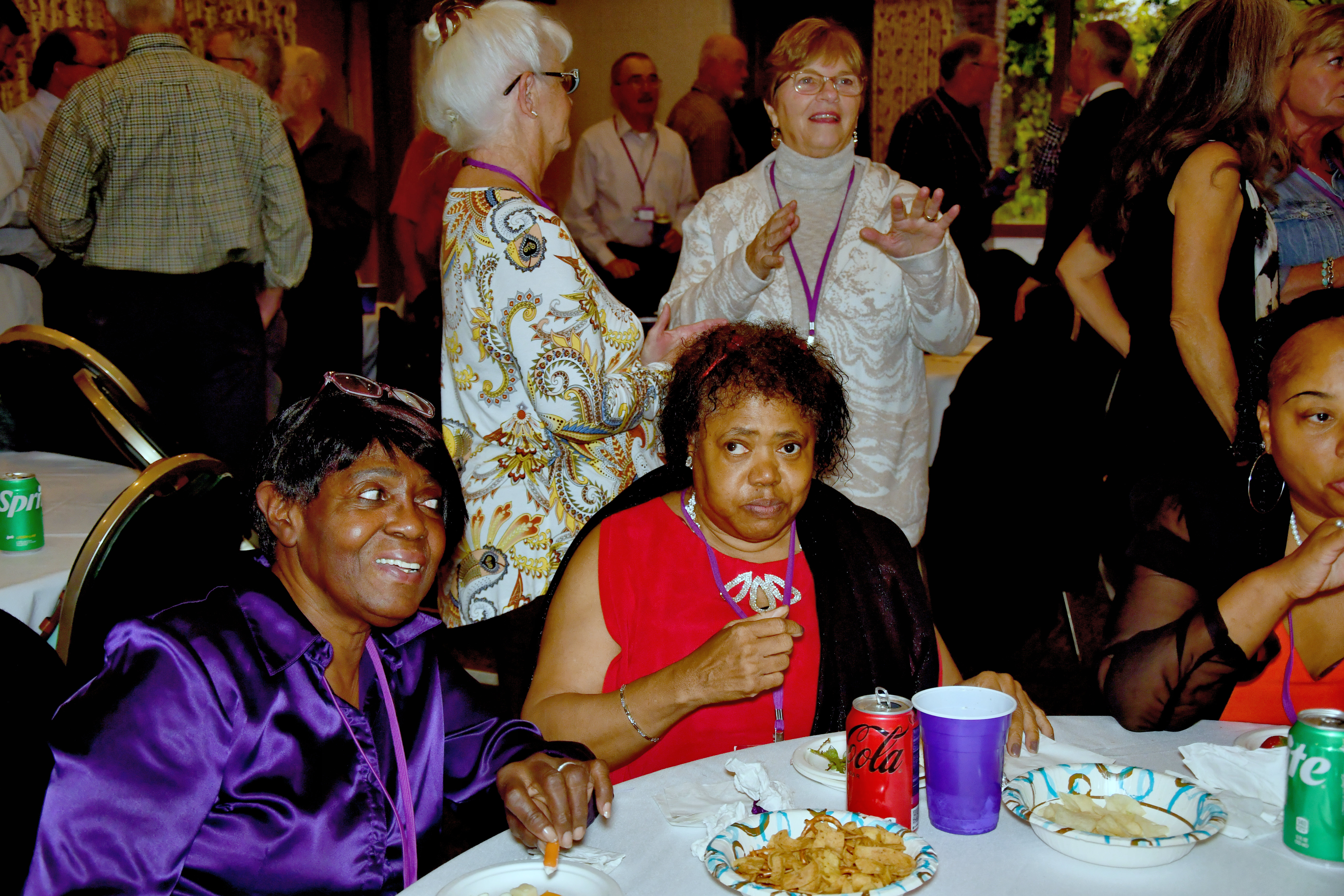 Unknown, Shirlene Britton(?), Unknown; Standing - Norma 'Cookie' Davis Brock, Sue Mason Hughes